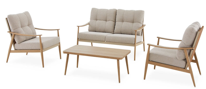 Elmvale Outdoor Patio Conversation Set with Rattan Back and Tufted Cushions, Tan, 4-pc P8749