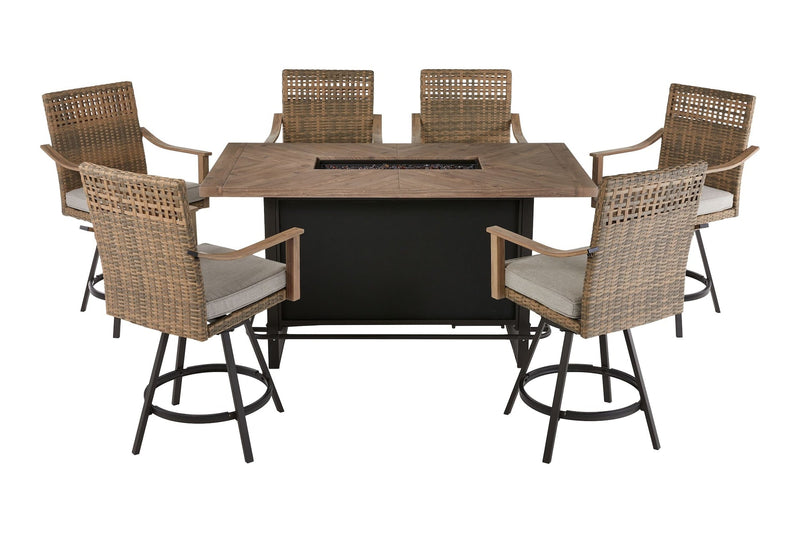 Granville Fire Outdoor Dining Set with Water/Stain/Fade-Resistant Cushions, 7-pc K0130