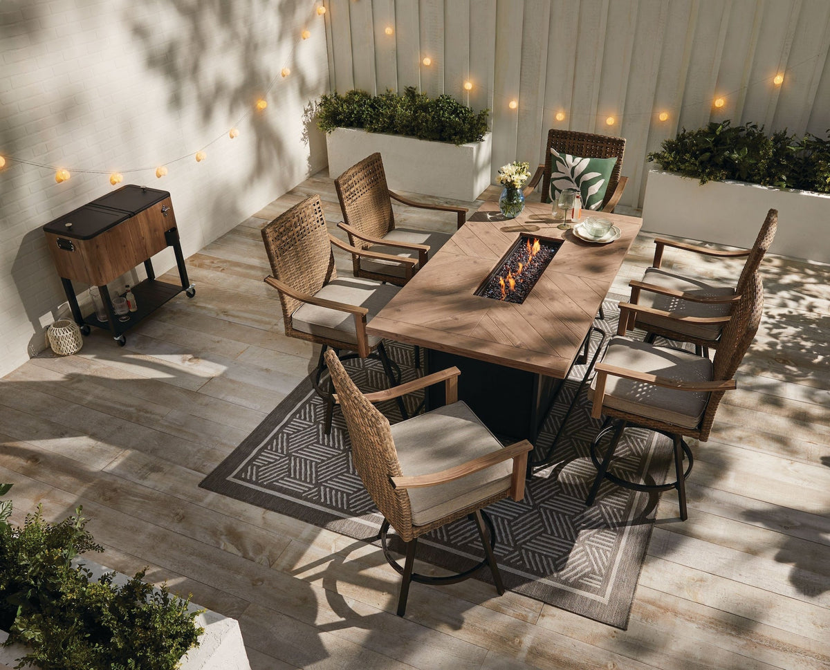 Granville Fire Outdoor Dining Set with Water/Stain/Fade-Resistant Cushions, 7-pc