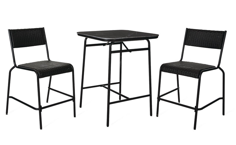 Kensington Outdoor Patio High Dining Set with Stone Table Top, Black, 3-pc A8936
