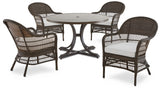 Lorette Outdoor Patio Round Dining Set with Wicker Chairs and Built-in Umbrella Pedestal, Brown, 5-pc