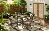 Lorette Outdoor Patio Round Dining Set with Wicker Chairs and Built-in Umbrella Pedestal, Brown, 5-pc