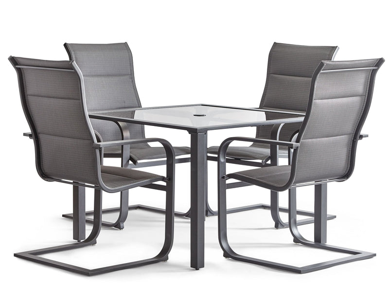 Minden Steel Outdoor Patio Dining Set with Glass Top Table, Grey, 5-pc R6476