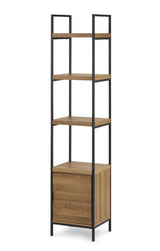 Robson 4-Tier Metal Frame Narrow Bookcase With Storage Door, Oak Finish