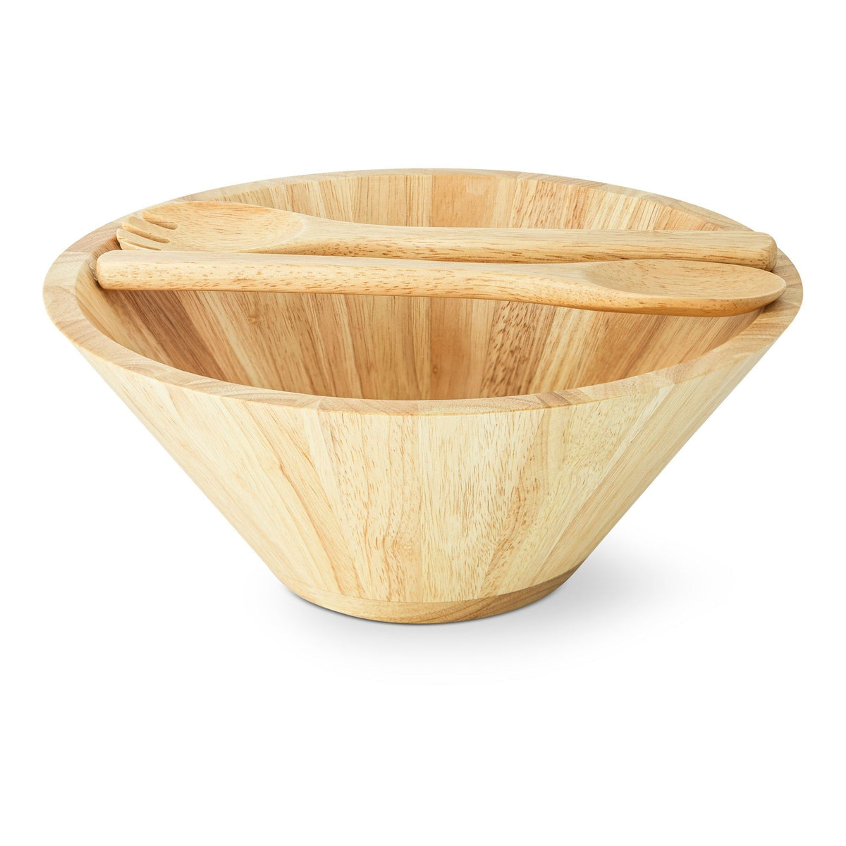 Rubberwood Tapered Salad Bowl & Servers, Tan