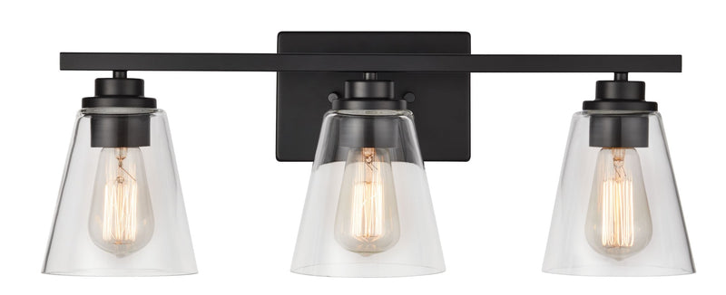 Venlaw 3-Light Vanity Light Fixture with Clear Glass Shade, Matte Black M6051