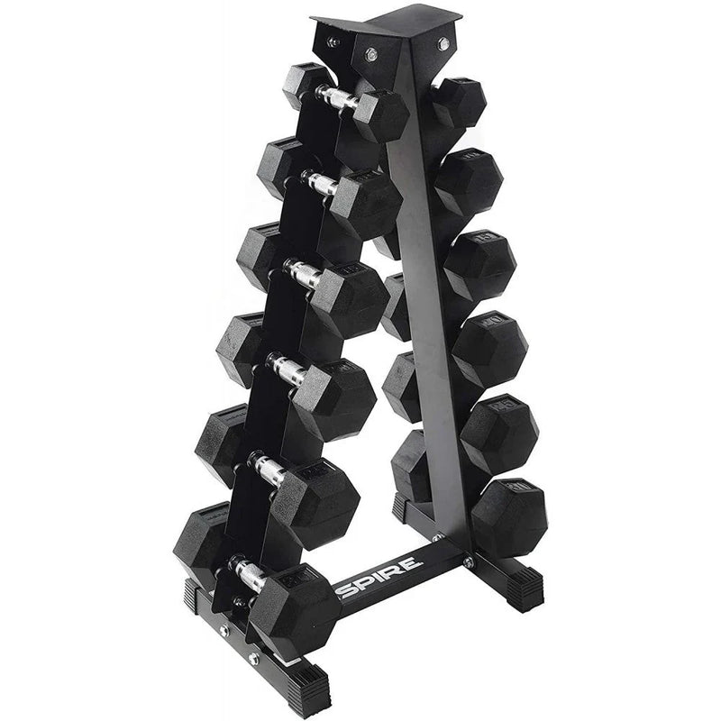 Inspire Fitness 210 lb. (5-30 lb.) Rubber Dumbbell Set with 6 pair Vertical Rack R4687