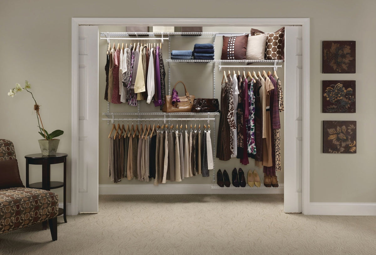 Wire Shelf Track Closet Organizer Kit, White, 5 x 8-ft
