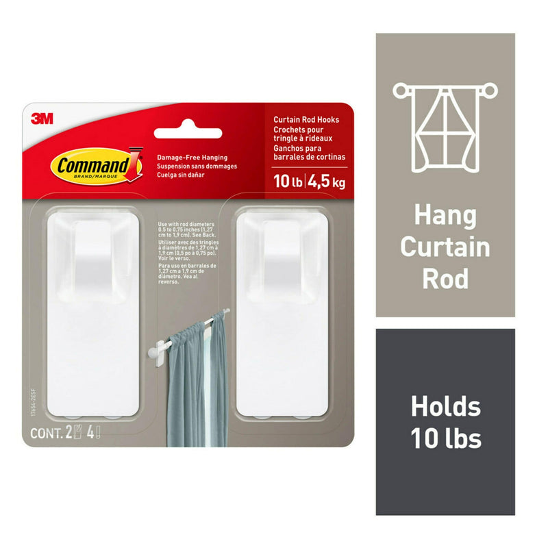 2-Piece 10-lb Matte White Damage Free Curtain Rod Hooks L0720