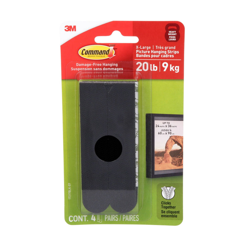 20-lb Black Picture Hanging Strips, 17217BLK-EF | 4 Pairs, X-Large Strips P9789