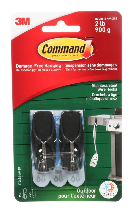 Adhesive Outdoor Wire Hooks with Adhesive Strips, Stainless Steel, 2-lbs, 2 Strips per Pack I2557