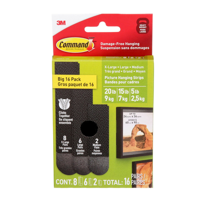 Black Picture Hanging Strip Mixed Pack, 17218BLK-16EF, 16 Pairs X4310