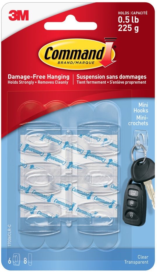 Mini Clear Hooks and Strips Work, Damage Free Hanging, 0.5-lb Capacity U8524