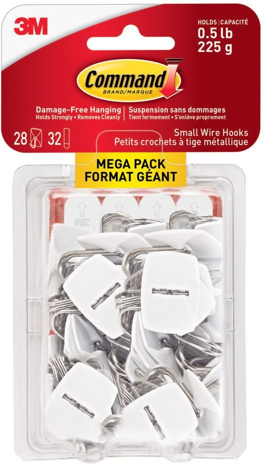 Small Utensils Wire Hooks Mega Pack with Adhesive Strips, White, 0.5-lbs, 28 Hooks/Pack X9801