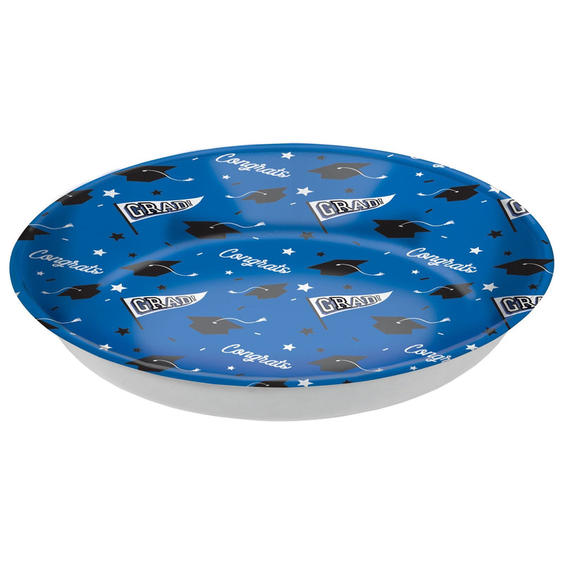 "Congrats Grad" Round Plastic Reusable Serving Bowl, Blue, 14-in, for Graduation P8364