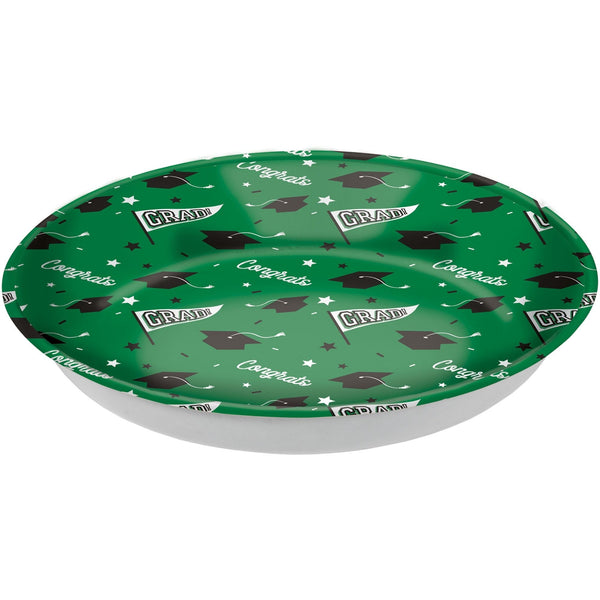 "Congrats Grad" Round Plastic Reusable Serving Bowl, Green, 14-in, for Graduation J9997