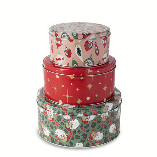 Retro Print Nested Storage Tin Canister Set with Lids, 3 Count E6085