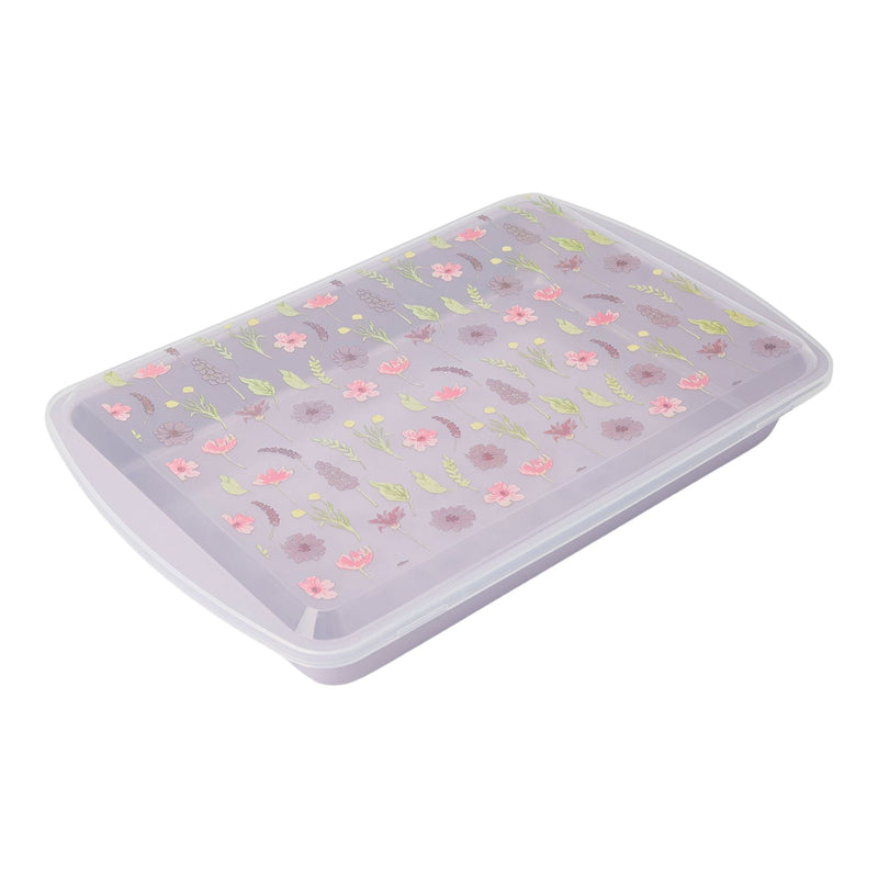 Non-Stick Carbon Steel Cake Pan with Lid, Floral Print B5873