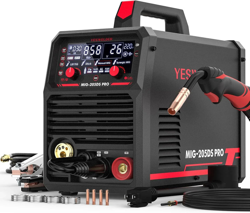 MIG Welder,110V Flux Core Welder Flux Core MIG/Lift TIG/Stick 3-in-1 Large LED Digital Display Welding Machine IGBT Inverter Welder FLUX-135PRO W8361