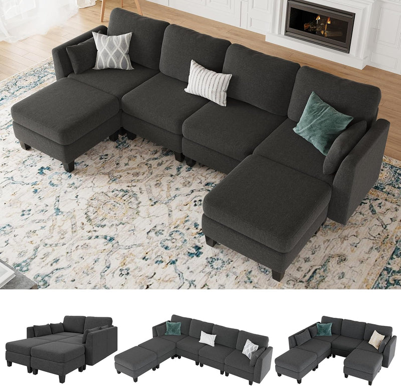 Modular Sectional Sofa, Convertible U Shaped Sofa Couch with High Density Memory Foam, 6 Seat Comfy Modular Sofa Couch Room, Modern U Shaped Sectional Sofa, Dimgrey Q4216