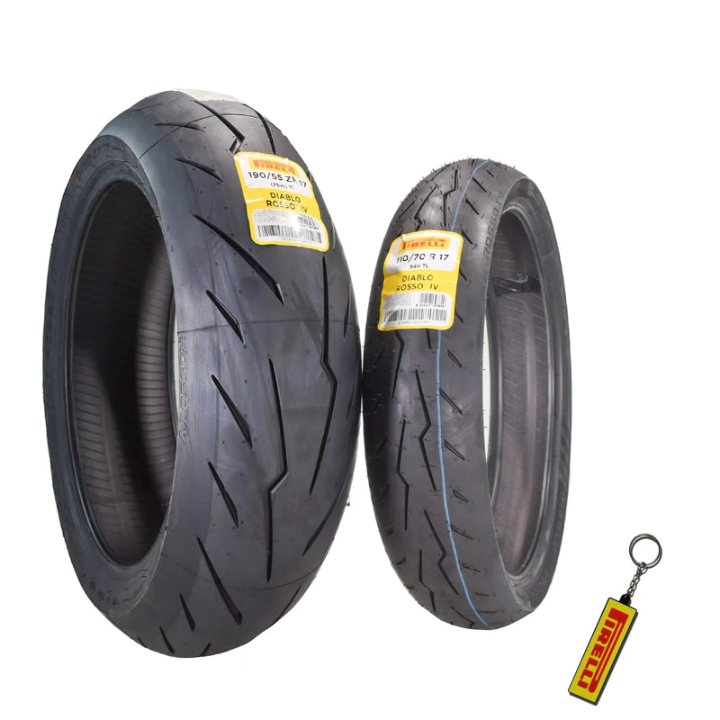 Motorcycle Tires Set – Front 110/70ZR17 & Rear 190/55ZR17 with Bonus Keychain X0463