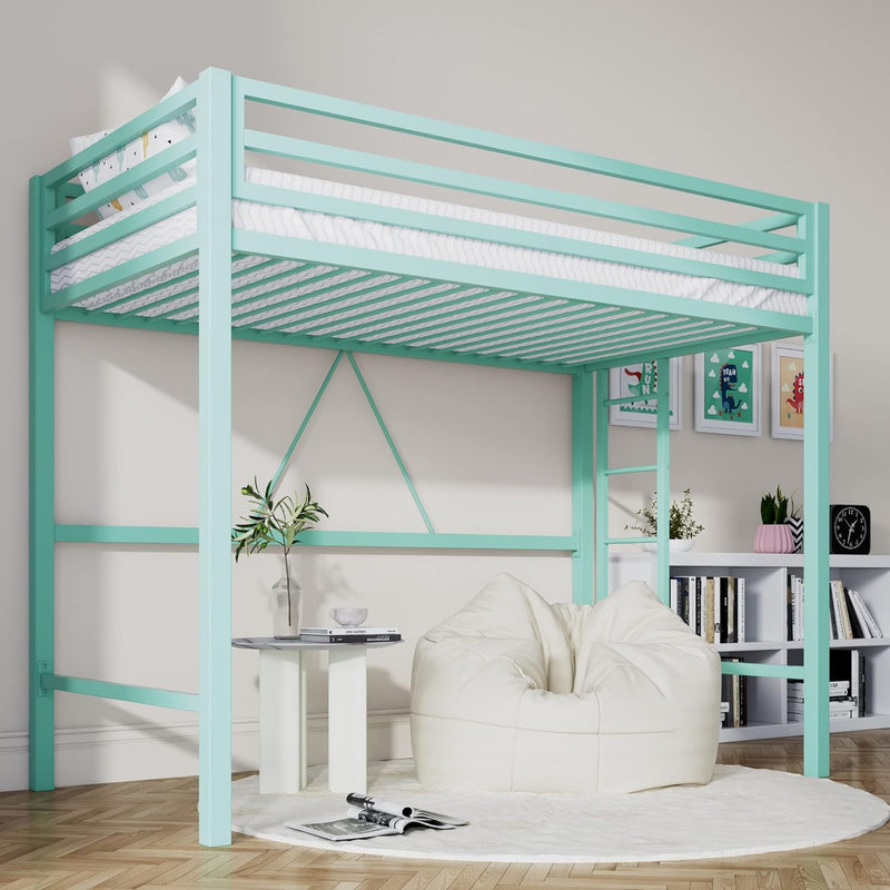 Loft Bed Twin Size with Ladder and Guardrail,Heavy Duty Metal Slats Support No Box Spring Needed Small Space Saving Furniture for Bedroom Dorm,Black H1435