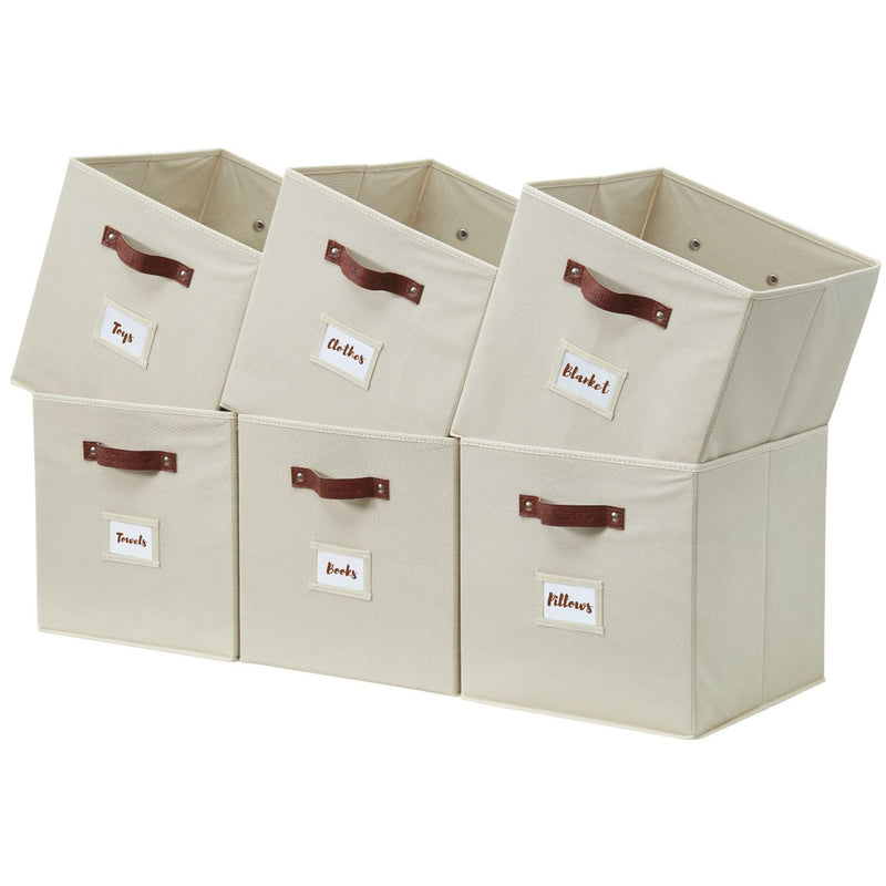 Collapsible Storage Cube with Label, 11-in, 6-pk, Beige V0205