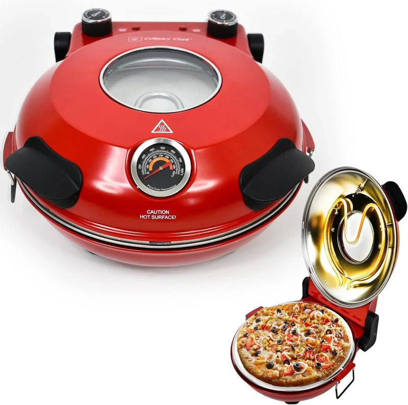 Electric Pizza Oven with Ceramic Stone, Viewing Window, Adjustable Heat Control, Timer and 1200W Baking Power, DIY Homemade Pizzeria, Large 12-- Pie Capacity (Black) Z6965