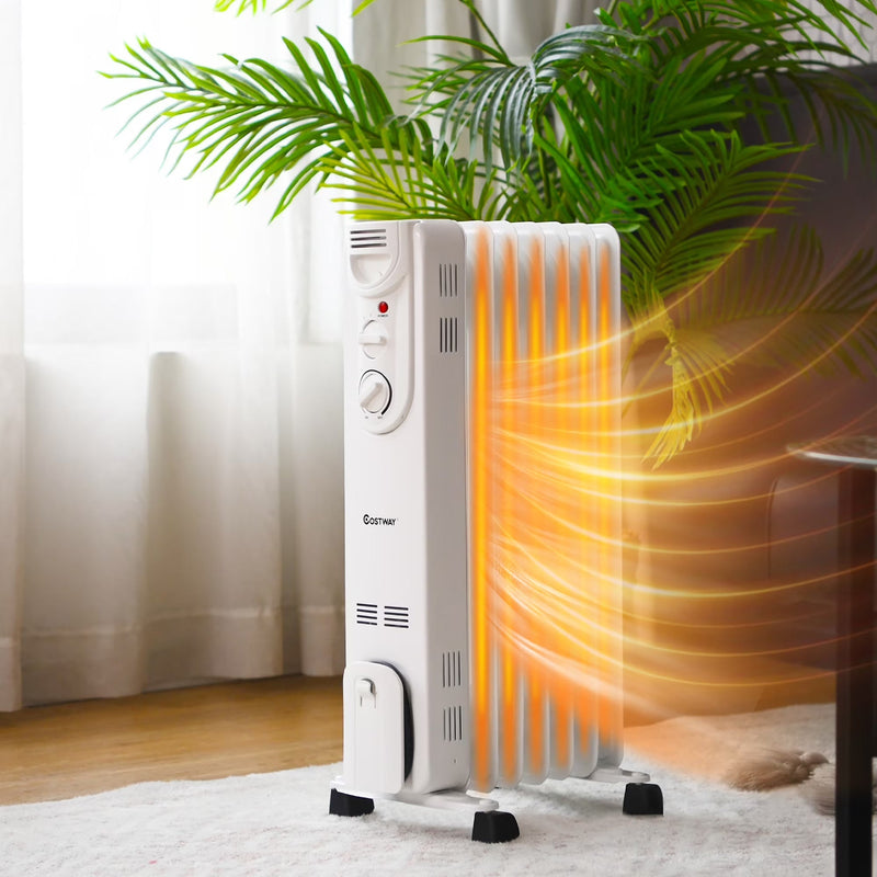 1500W Electric Oil Filled Radiator Space Heater 5-Fin Thermostat Room Radiant A7345