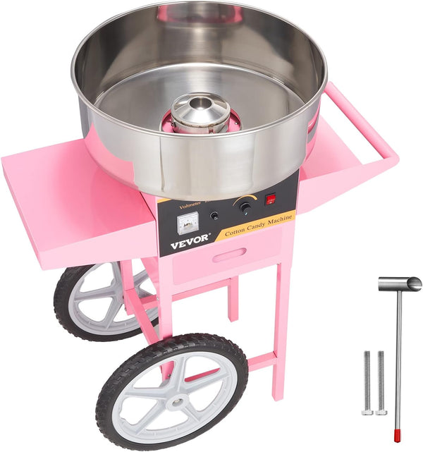 Electric Cotton Candy Machine with Cart, 1000W Commercial Floss Maker with Stainless Steel Bowl, Sugar Scoop and Drawer, Perfect for Home, Kids Birthday, Family Party, Pink V4732