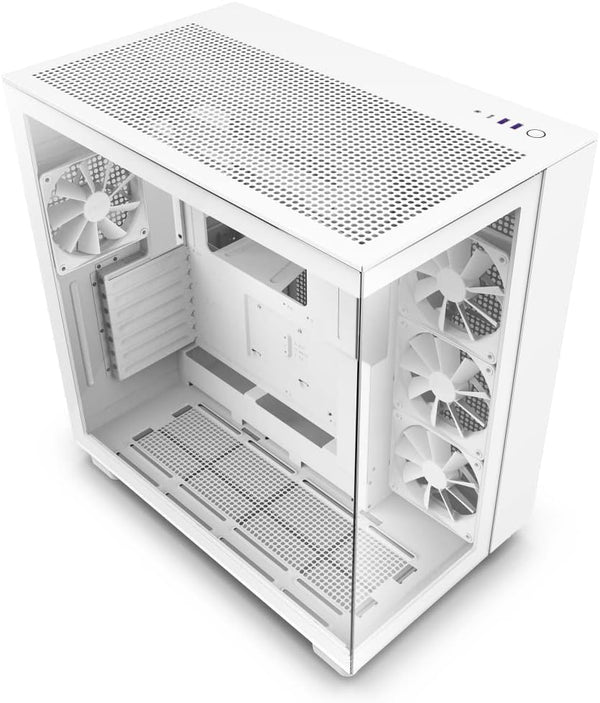 H9 Flow Dual-Chamber ATX Mid-Tower PC Gaming Case – High-Airflow Perforated Top Panel – Tempered Glass Front & Side Panels – 360mm Radiator Support – Cable Management – White J0487