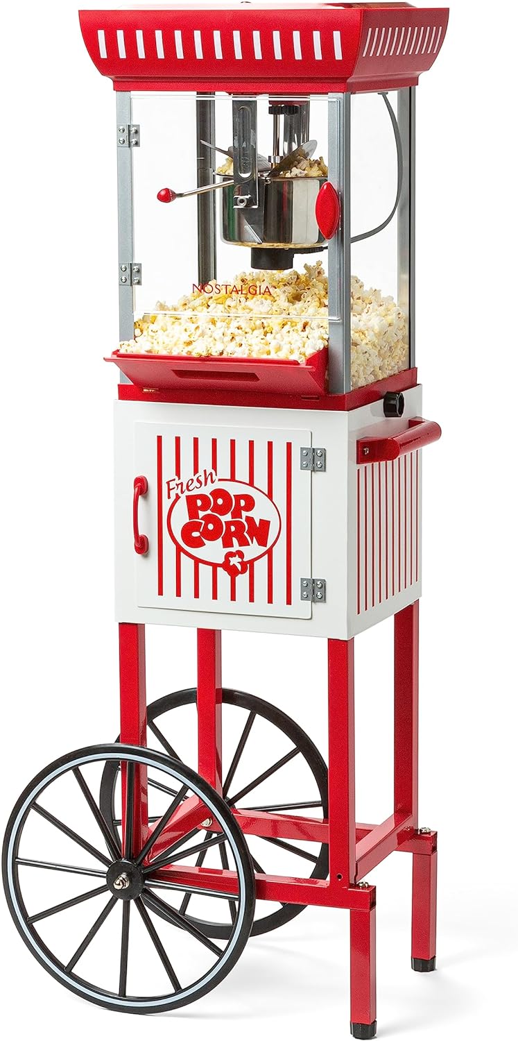 Popcorn Maker Machine - Professional Cart With 2.5 Oz Kettle Makes Up to 10 Cups - Vintage Popcorn Machine Movie Theater Style - Red & White Q4698
