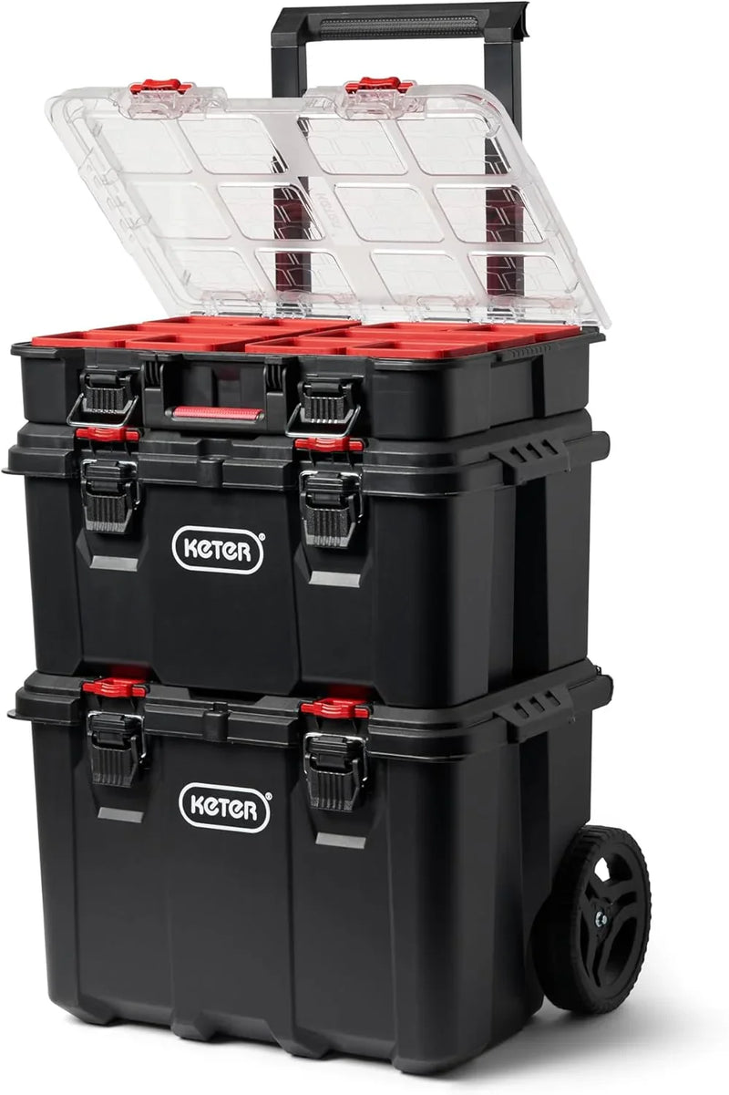 Stack-n-Roll Modular Tools Organizer for Garage Storage and DIY, 3 Piece Resin Rolling Tool Box System for Small Parts L3880