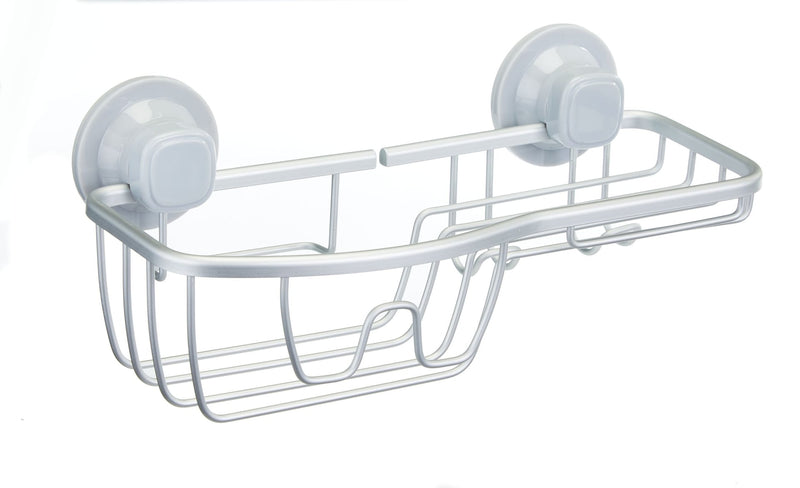 Aluminum Rust-Resistant Suction Basket Shower Caddy with Hook, 3-in x 11-in x 5-in P5206
