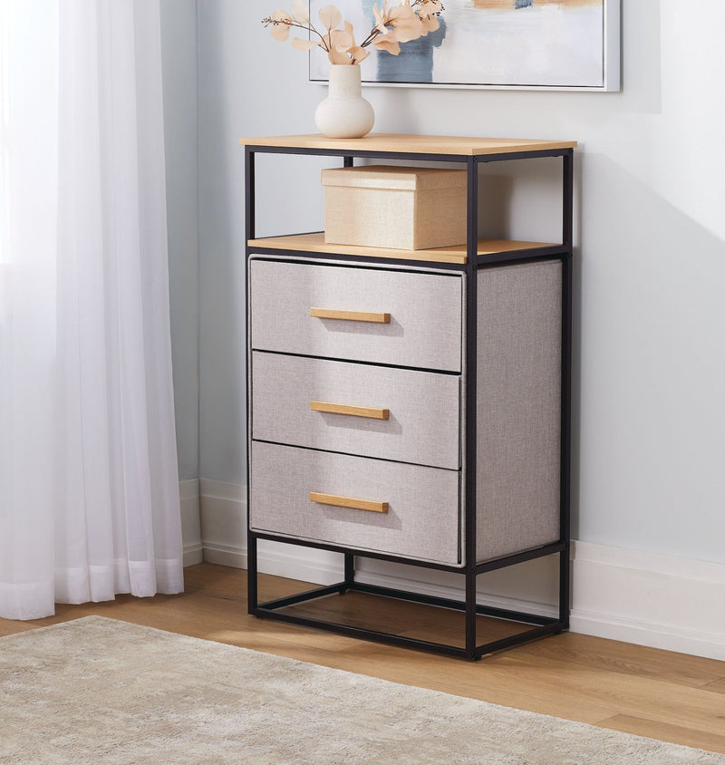 Fabric 3-Drawer 1-Shelf Storage Organizer, Wood K1886