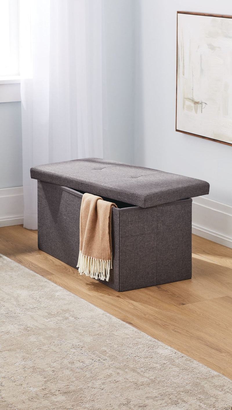Folding Double Storage Ottoman, Grey L9813