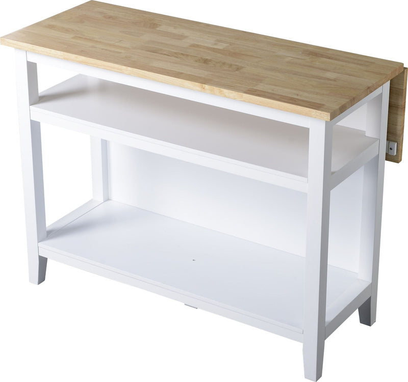 Wood Top Open Shelf Kitchen Storage Island With Folding Leaf, White D9586