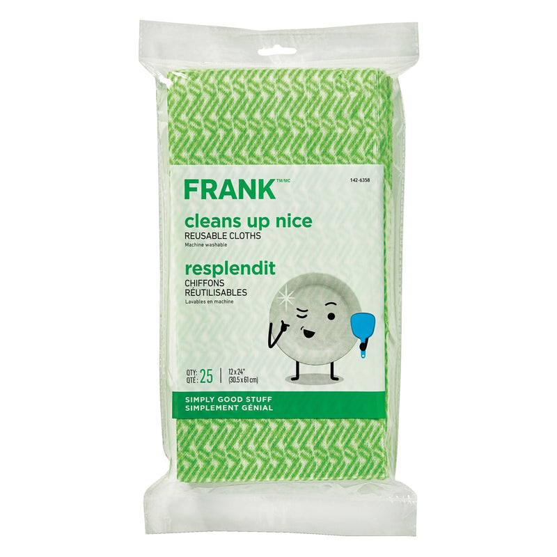 All-Purpose Machine Washable Cleaning Cloths, Green, 25-pk U6375