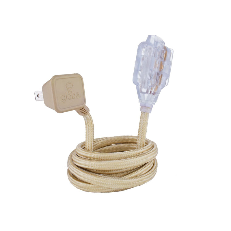 9-ft 16/2 Fabric Extension Cord, Right Angle Plug, 3 Outlets, Gold W8631