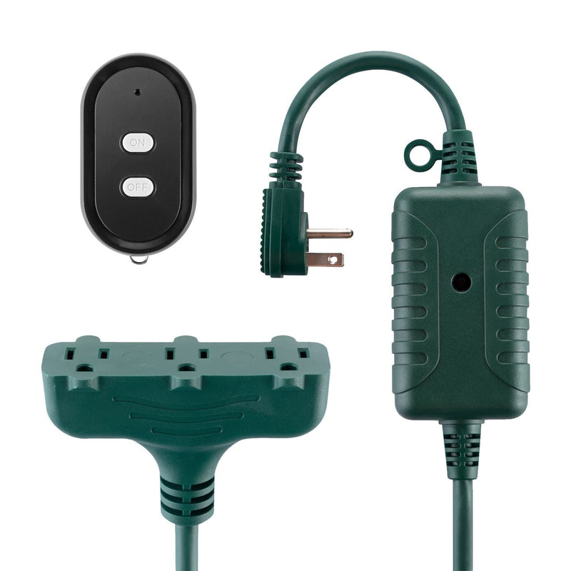 Electric 50-ft 14/3 Outdoor Power Cord with Wireless Remote & 3 Grounded Outlets, Green A2667
