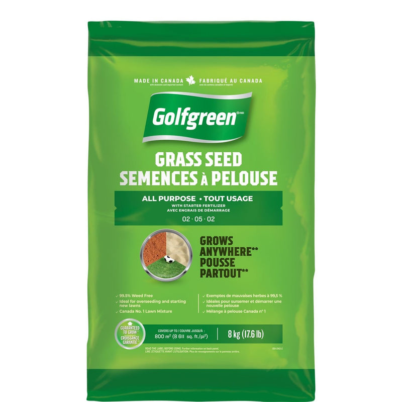 All Purpose Grass Seed with Starter Fertilizer, Weed-Free, 2-5-2, 8kg U4230