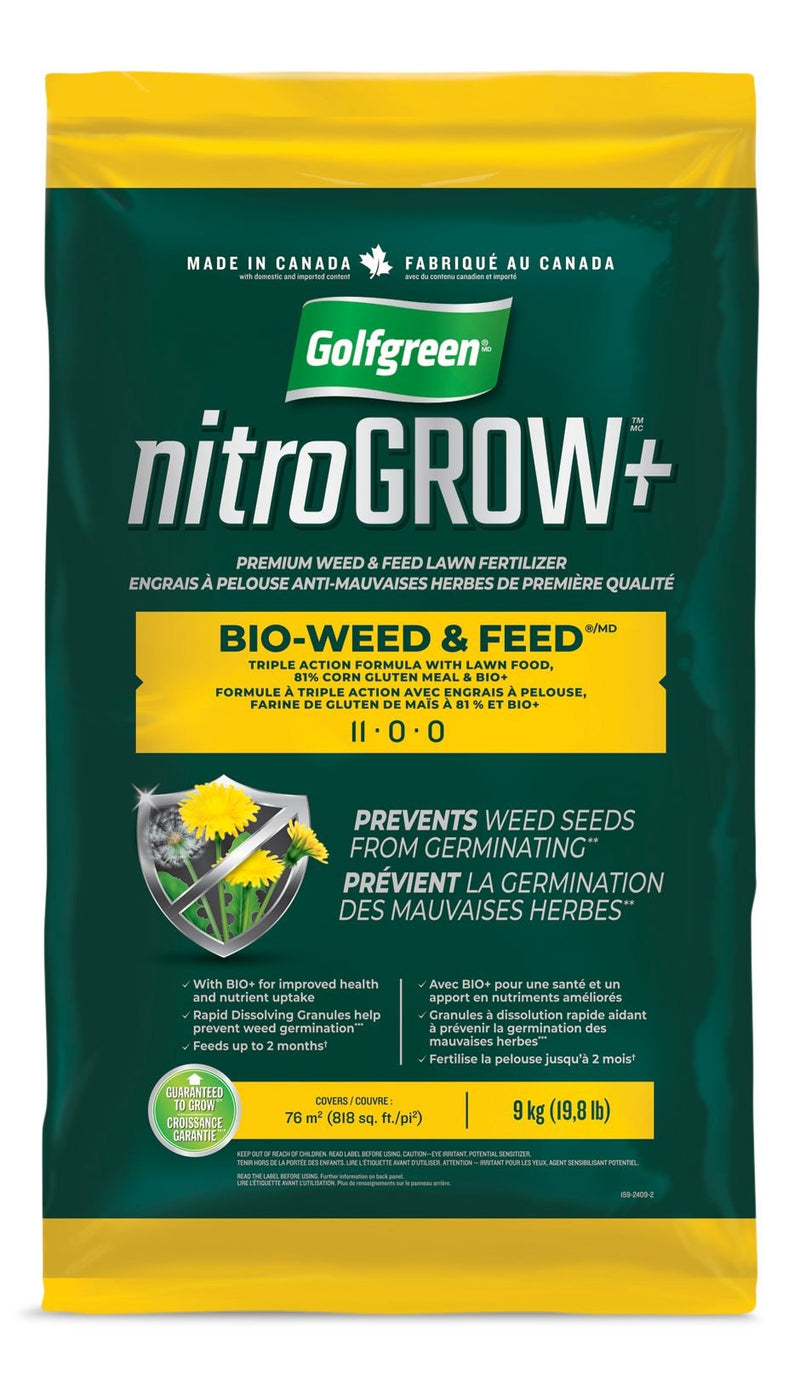 Nitrogrow+ Bio-Weed & Feed Lawn Fertilizer, 11-00-00, 9-kg V4588