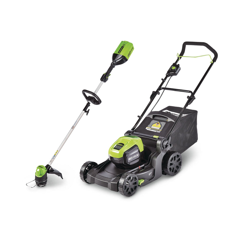2-in-1 60V 4Ah Battery, Cordless Push Lawn Mower + String Trimmer, 17-in + 13-in H3560