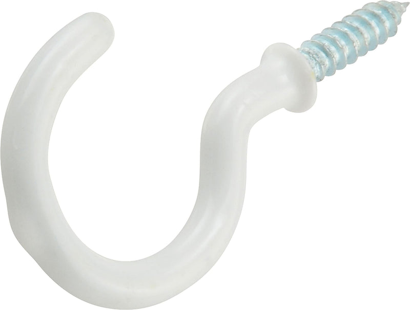 Steel Vinyl Mug Cup Hooks, Screw-In, White, 1-1/4in, 3-pk R3136