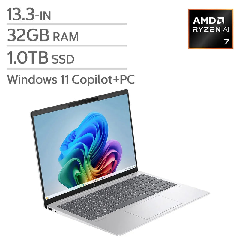 HP Omnibook 7 Aero 13.3-in. Copilot+ PC Laptop, AMD Ryzen AI 7 350, 32 GB RAM, 1 TB SSD U0727