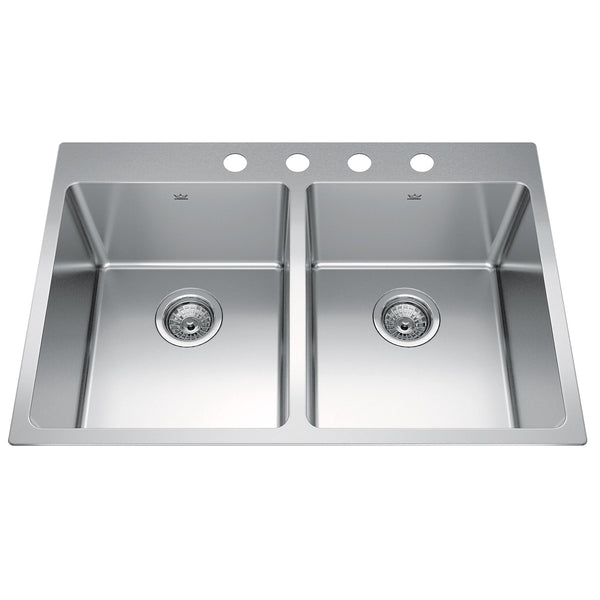 Brookmore Drop In Double Bowl 4-Hole Kitchen Sink, 30.8-in x 20.9-in x 9-in, Stainless Steel F4356