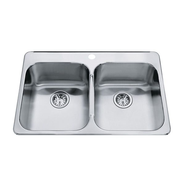 Top Mount Stainless Steel Double Bowl Kitchen Sink, 23x34x7-in C9319