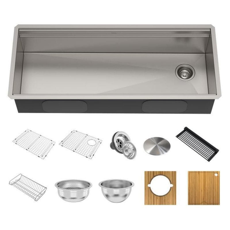 Kore 2-Tier Workstation Undermount 16-Gauge Single Bowl Kitchen Sink with 10 Accessories, 45-in J2978
