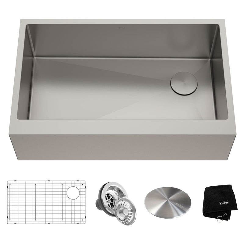 Kore Apron Front Farmhouse Stainless Steel Single Bowl Kitchen Sink with Add-Ons, 33x21x10-in K7731