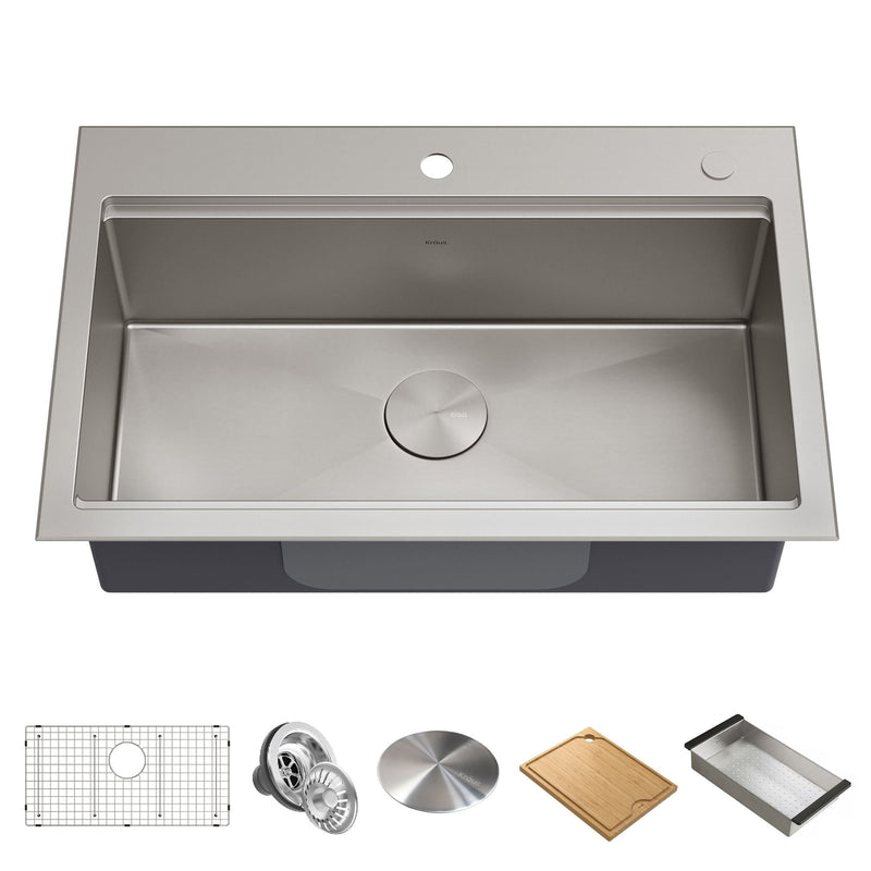 Kore Top/Undermount Stainless Steel Single Bowl Kitchen Sink with Add-Ons, 32x21x9-in V9232